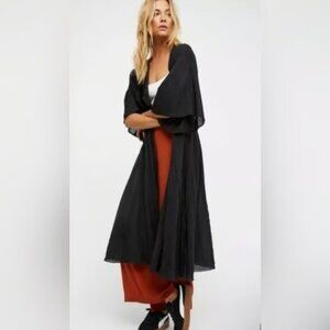 Free People Sheer Black Flutter Sleeve Kimono Duster, Size XS